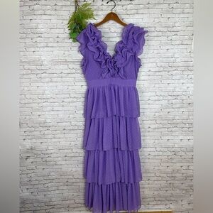 Faeriesty Lavender Purple Swiss Dot Ruffle Tiered Maxi Dress